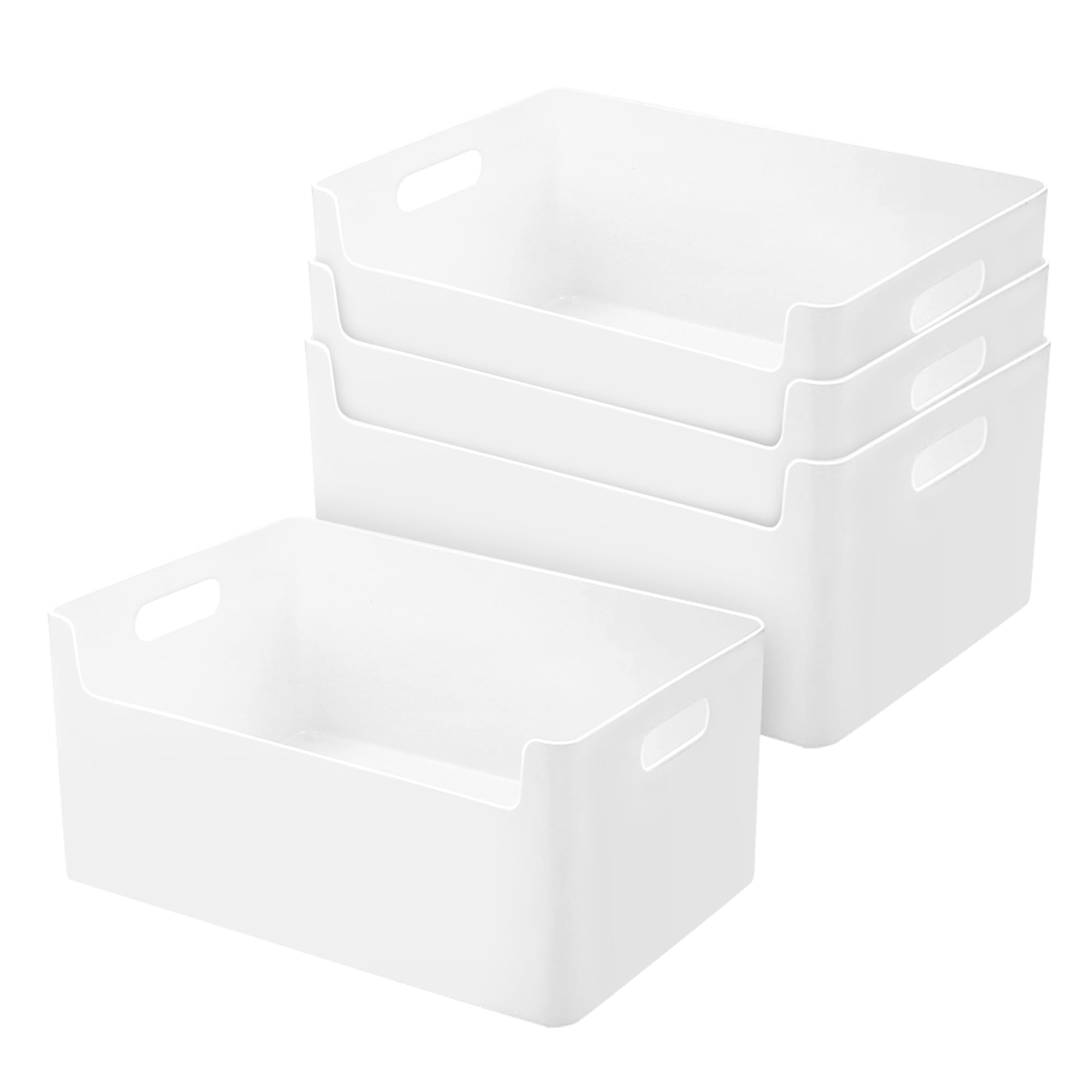 4 unidades de almacenamiento de cocina y baño cestas de plástico de 25 cm inferior frontal cesta de almacenamiento blanco cajas organizadoras cajas de almacenamiento caja de plástico estante