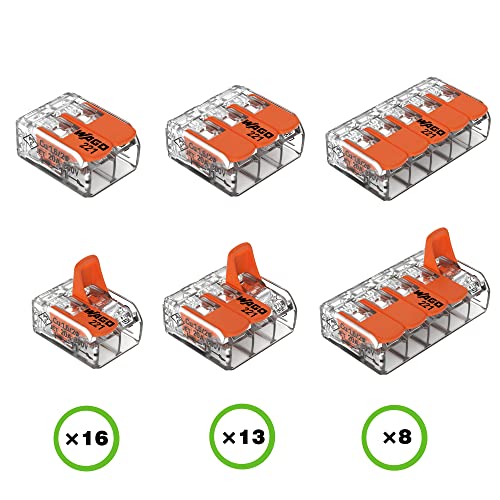 Wago Wire Connectors-38Pc 221 Series Lever-Nuts Assortment-Includes ，Suitable For 12-24Awg Wire Connectors(16X) 221-412, (13X) 221-413, (8X) 221-415，8" Professional Wire Stripper-Wire Cutter（1） #TOP1