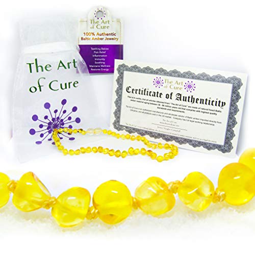 The Art of Cure Original Baltic Amber Necklace- Polished Handmade (Lemon) for boy or Girl 12-12.5 Inches Size