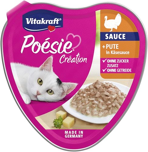 Vitakraft Poésie Création, Nat kattenvoer, Nat kattenvoer in saus, met kalkoen in kaassaus, Voorraadverpakking, geen suiker en granen toegevoegd (15x 85g) - Afbeelding 3