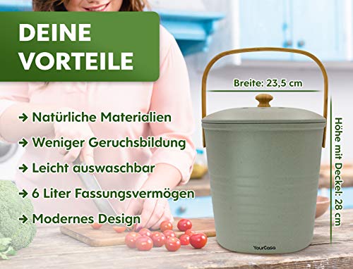 Biomülleimer YourCasa Komposteimer 6L für die Küche, geruchsdicht