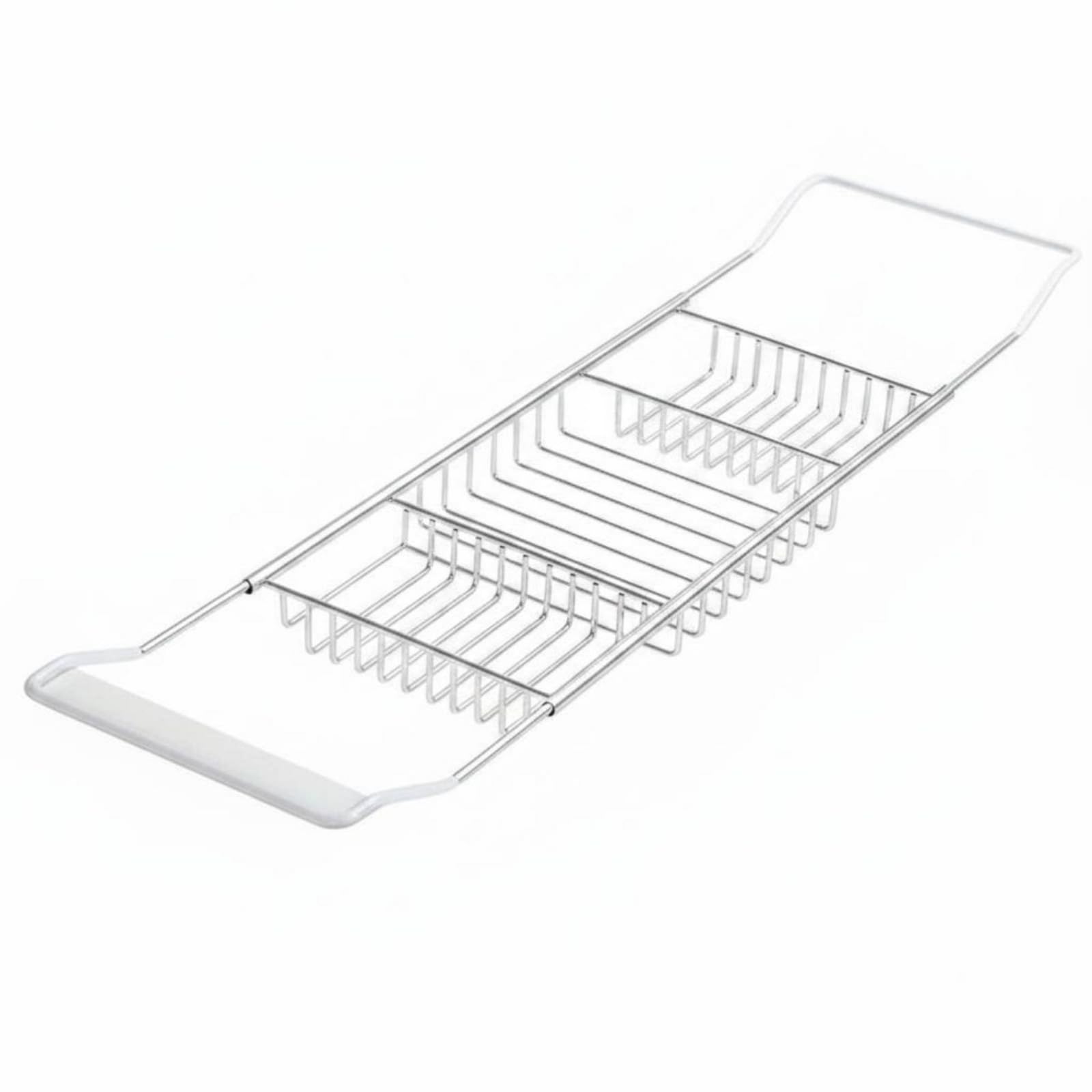 Estante de Almacenamiento de Baño Bandeja de Bañera Soporte de Libro Organizador Antideslizante Acero Inoxidable con Extensión de 70cm a 110cm, Silver