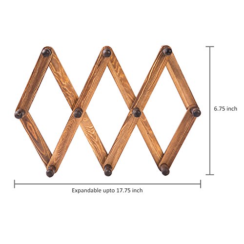 Mygift Wall Mounted Solid Burnt Wood Accordian Wall Hanger Expandable Coat Rack Hook Hanger With 10 Peg Hooks, Entryway Wall Storage Rack For Keys, Laynard, Jackets, Hats, Set Of 2 #TOP5