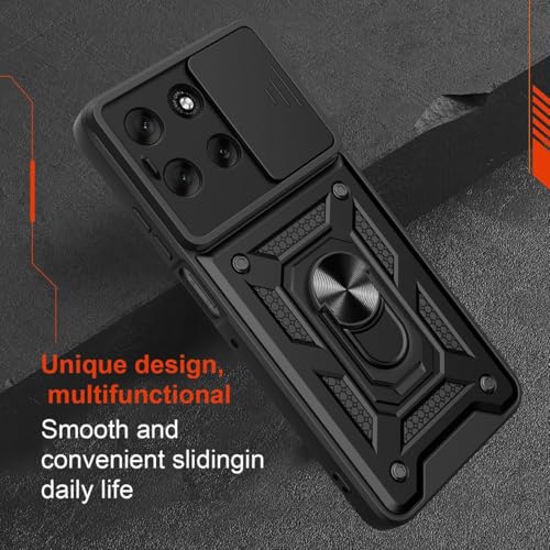 Image of Heavy Duty Back Case Cover for Moto Edge 70 5G, Shockproof Moto Edge 70 Back Cover, Ring Case with Kickstand and Camera Protection Shutter - Black