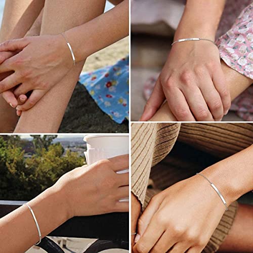 Chicsilver Women Inspirational Bar Bracelet 925 Sterling Silver Dainty Simple Handmade Link Chain Bracelet Adjustable Personalized Message Custom Name Id Friendship Bracelet Minimalist Jewelry #TOP2
