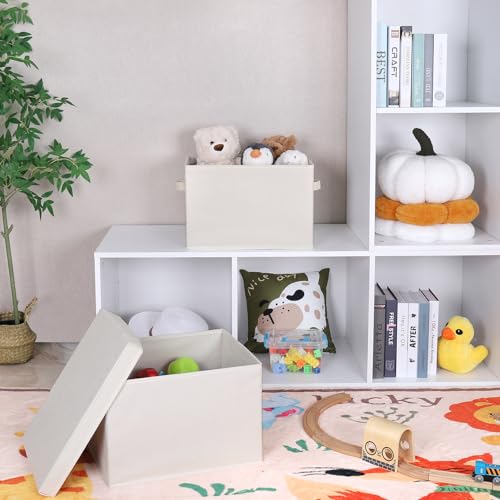 Image of WUIKE Fabric Storage Bins with Lids, Beige, Extra Large, 3-Pack