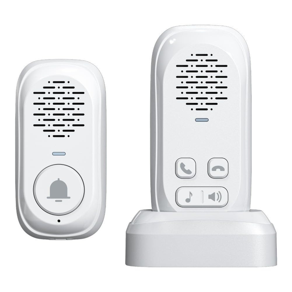 Lecreatekit Timbre inalámbrico con intercomunicador, 300 m de largo alcance, impermeable, sistema de audio bidireccional para seguridad en el hogar con ancianos y niños, ideal para todas las