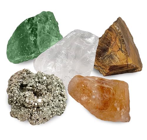 Image of Money Magnet Raw Crystals - Original Certified Pyrite Stone, Citrine, Green Aventurine Stone, Tiger Eye, Clear Quartz Money Attraction Stone Crystals for Fame, Money, Financial Abundance, & Success