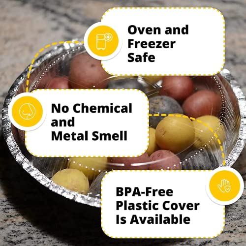 Luckmeta 7'' Inch Round Tin Foil Pans Disposable Aluminum Pans With Clear Lids (60 Pack), Freezer & Oven Safe - For Baking, Cooking, Storage, Roasting, & Reheating, Recyclable, Pack Of 60 #TOP6