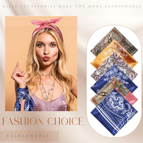 Hicarer 12 Pcs 35 Inch Satin Head Scarf Square Silk Like Neck Scarf Large Hair Scarf Silk Lightweight Hair Wrapping for Women 5