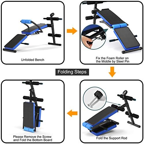 GYMAX Adjustable Weight Bench, Folding Strength Training Benches with LCD Monitor, Home Gym Office Workout Fitness Sit Up Board