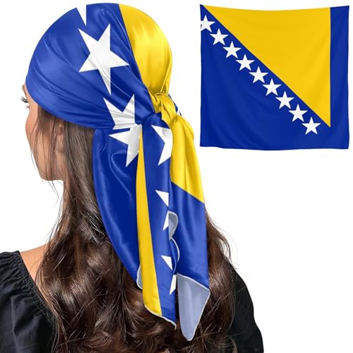 Tienchin Bosnia and Herzegovina Flag Head Hair Neck Scarf for Women Square Scarf Headscarf Bandanas 35 Inches