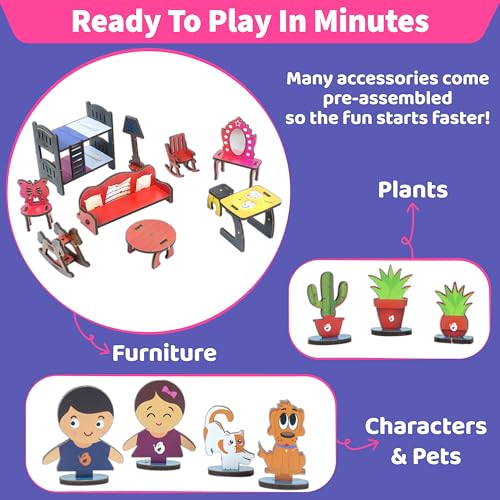 Image of DIY Dollhouse Kit for Girls Ages 5-9 | Miniature House 3D Puzzle with Furniture & Accessories | Build & Play STEM Craft Kit for Girls 5 6 7 8 9 10