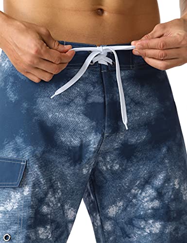 Unitop Mens's Long Board Trunk With Drawstring Relaxed Fit Quick Dry Tie-Dyed Swim Shorts Blue-405 36 #TOP6