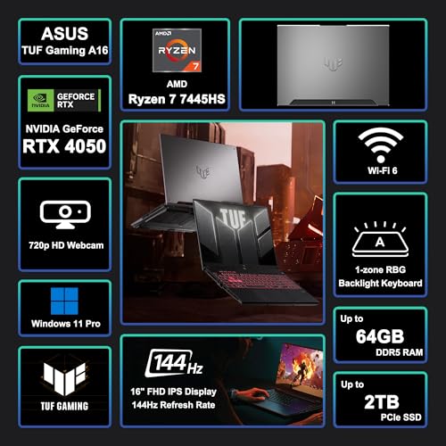 ASUS TUF Gaming A16 Laptop 16 pulg Ryzen 7 32GB DDR5 1TB SSD miniatura 3