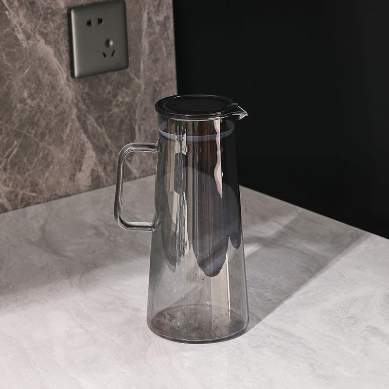 Image of Premium Juice and Water Black Glass Pitcher jug with Lid 1.8 Liter Romantic Style jugs with Handle hot Cold Water, ice Lemon Tea, Milk,Beverage Carafes (Simpla Jug)