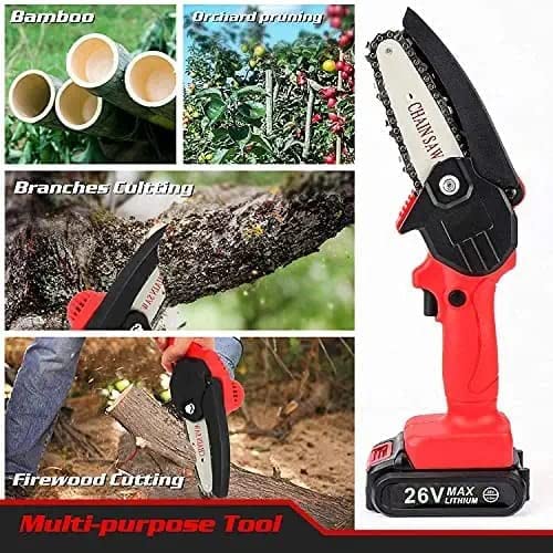 Image of HELLARO Mini Cordless Chainsaw Dual Battery (21Vx2), 4inch Cutting Area Wide Heavy Duty, Multipurposing Gardening, Wood Working Tool Like Logging, Cutting, Pruning with (Multicolor)