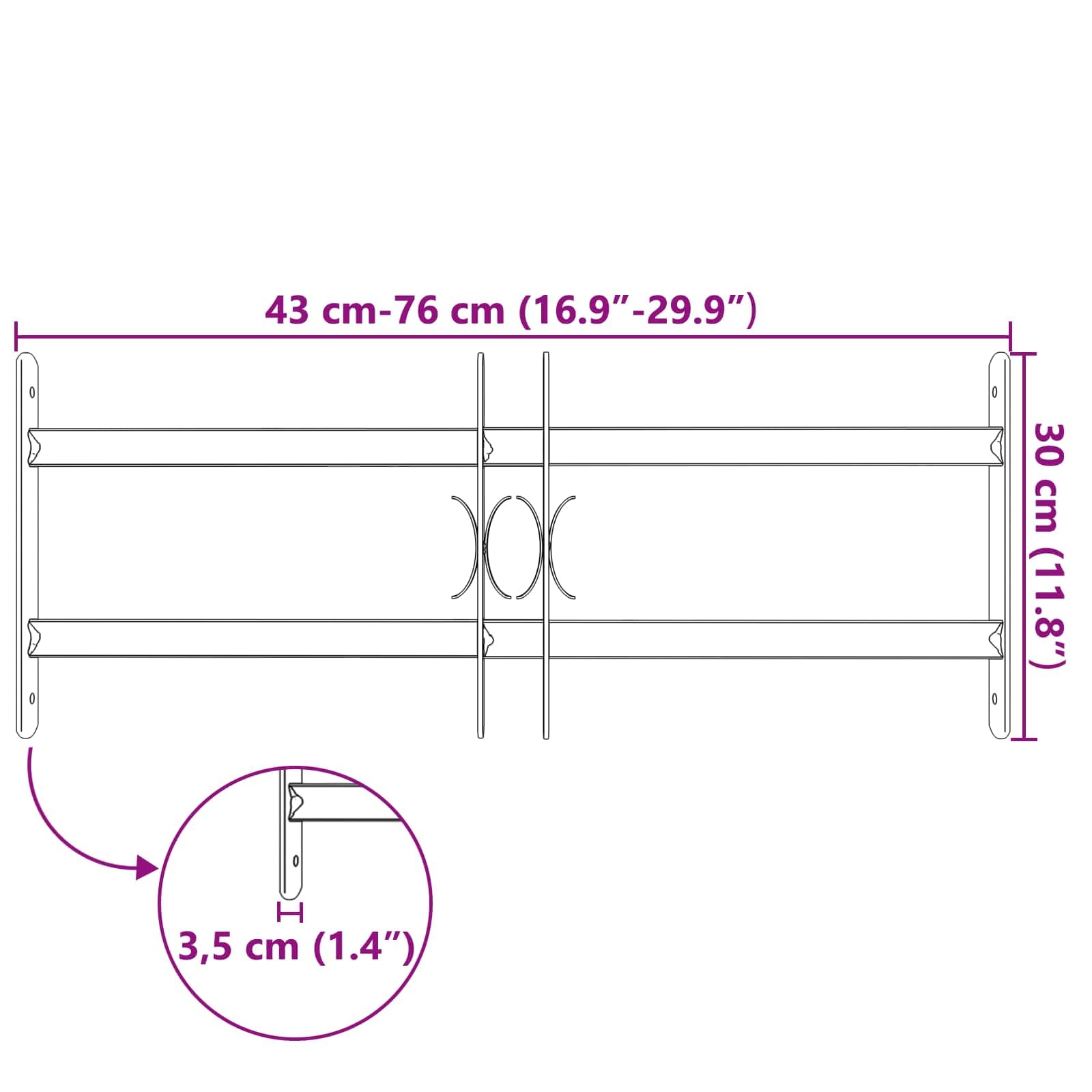 Fenstergitter Schwarz 76 x 30 cm Pulverbeschichteter Stahl,3.16kg,42020558