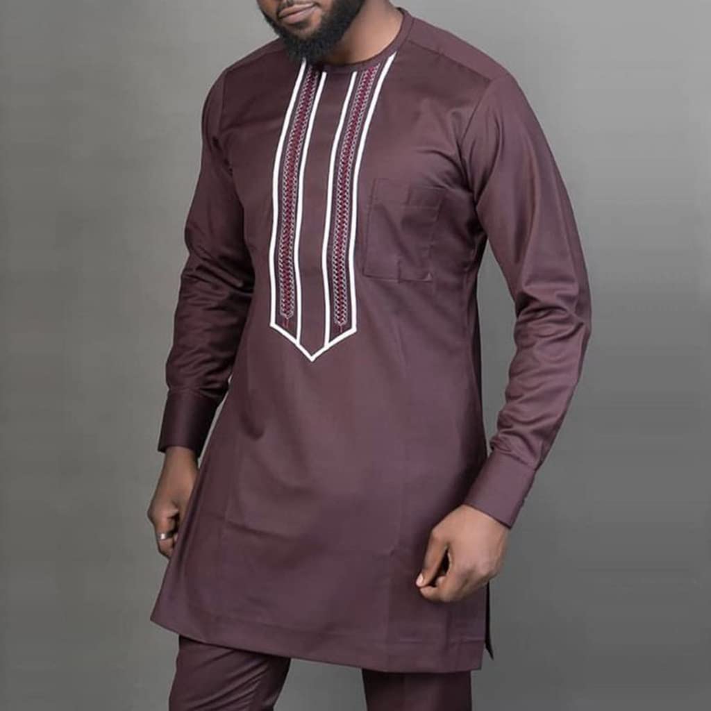 Afrykańska Dashiki dla Mężczyzn Koszule i Spodnie Zestaw 2 Sztuk Odzież Długi Rękaw Stroje Top Tradycyjny Dres Kombinezon Tribal Kurtka(Light grey,3XL)