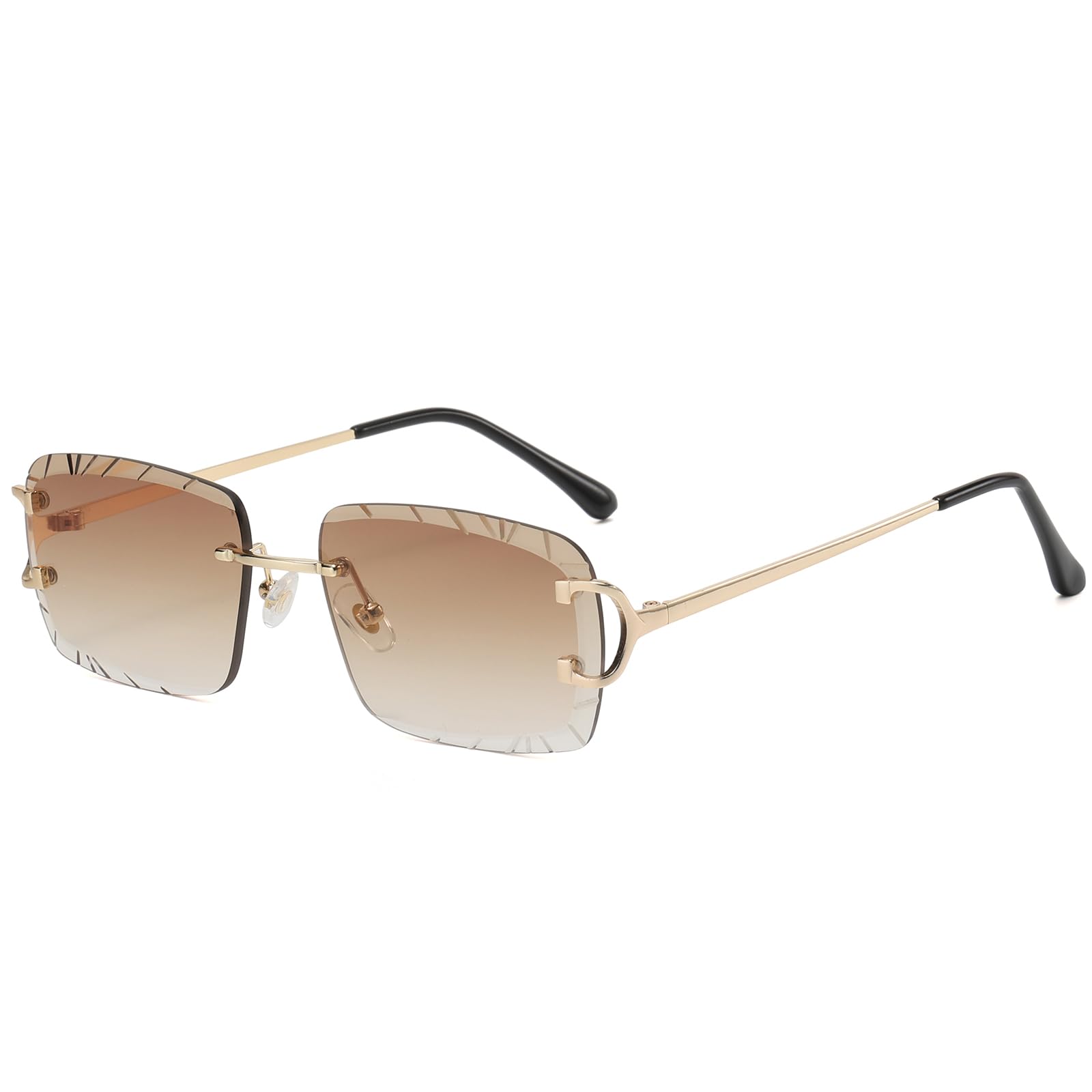 Retro Rimless Rectangle Sunglasses for Men Women Luxury Frameless Square Trendy Shade Diamond Cutting Eyewear