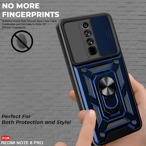 Image of AESTMO Tough Armor Redmi Note 8 Pro Bumper Back Case Cover | Ring Holder & Sliding Camera Shield Cover | 360 Degree Protection Back Case Cover for Redmi Note 8 Pro (Blue)