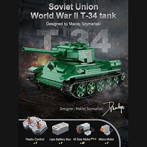 Technik Panzer Ferngesteuert mit Motor Set, 722 Fliesen Militär Sowjetisch T-34 Medium Tank Modellbausatz, WW2 Panzer… – Bild 3