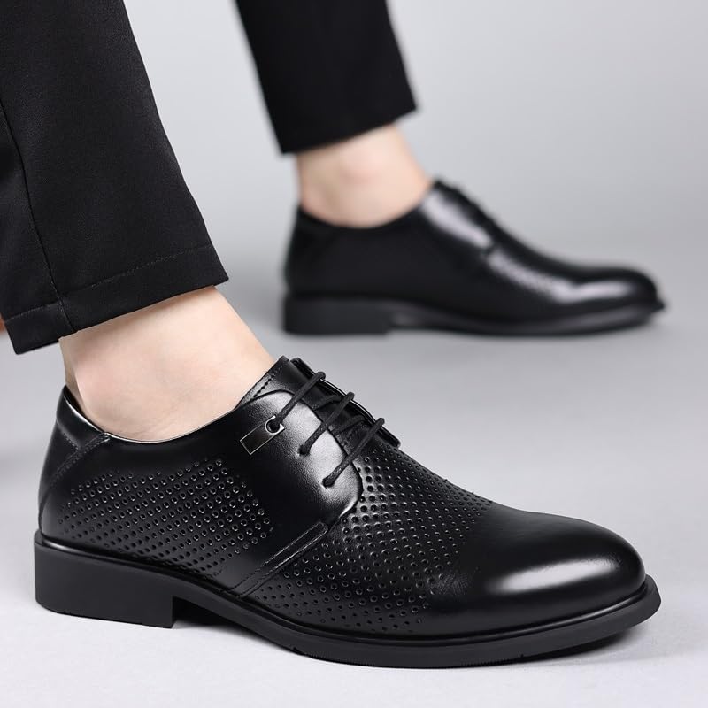 Dress Oxford Shoes for Men Lace Up Pointed Burnished Toe PU Leather Cap Toe Breathable Rubber Sole Anti-slip Slip Resistant Party3