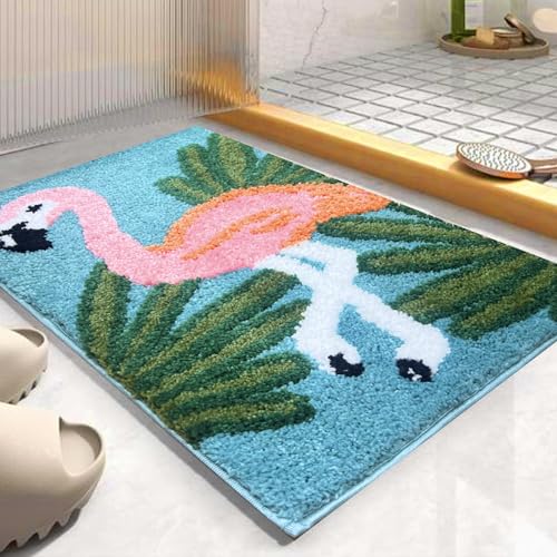 Image of Roseate Flamingo Super Soft Anti Skid (50x80 cm) Microfibre 2000 GSM Flamingo Mat Super Absorbent Door Mats for Home /Bath Mat /Bedroom /Kitchen /Floor Mat (Multicolour) Pack of 1