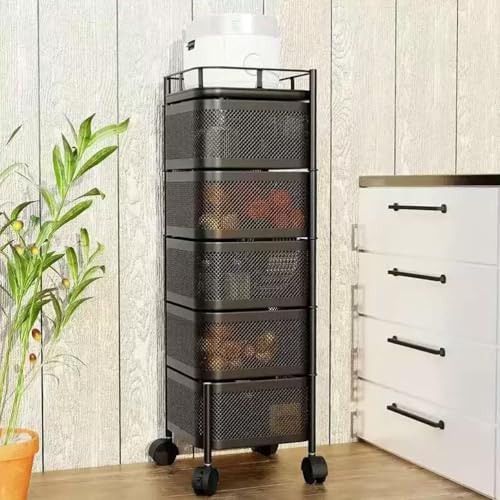 GXLBDK Carrito Cocina Gran Capacidad,Carrito Auxiliar con Ruedas,Carro Cocina,Verdulero Cocina,Fruteros De Cocina,Carrito Baño,Carrito Verdulero para Cocina,Negro,11 * 11 * 37in