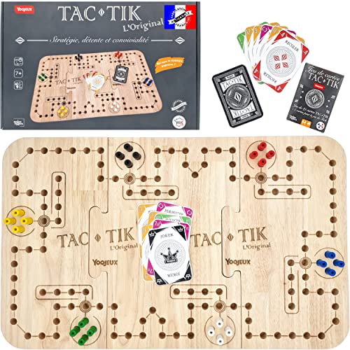 YOOJEUX TAC-TIK L’Original – 2 à 6 Joueurs – Inclus Cartes pour Jouer au Tock – Jeu de Société Plateau Bois Massif – Fabriqué en France – À Partir de 7 Ans – pour Toute la Famille