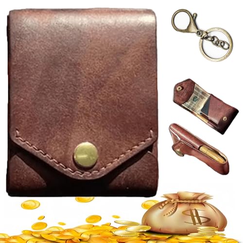 2025 New Multifunctional Compact Wallet,Handmade Leather Card Holder,Mini Slim Minimalist Wallet, PU Leather ID Badge with Built-in Pen Slot for Business, Travel, Everyday (1PCS)