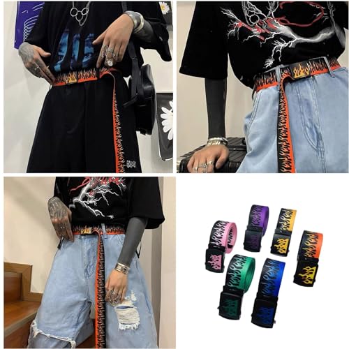 Muloo Tactically Belt Flame Pattern Wide Belt Nylon Wear Resistant Belt Teens Male Waist Belt for Coat Jeans Wear Resistant2
