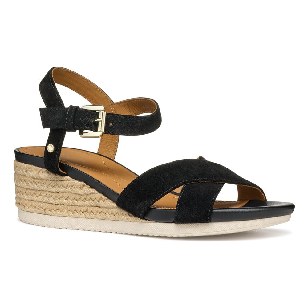 Geox D ISCHIA CORDA B, Women’s Wedge Sandal, Black,