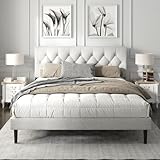 HAOARA King Size Platform Bed Frame with Upholstered Button Tufted Headboard, Mattress Foundation with Wooden Slat Support, Noise Free, No Box Spring Needed, Easy Assembly, Light Grey