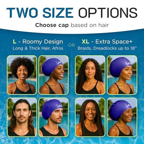 Large Swim Cap for Long Hair - Waterproof Durable Silicone Swimming Cap for Braids, Dreadlocks, Weaves, Afros, Curls – Swim Caps for Women & Men – Anti-Leak Seal for Pool, Beach, Laps & Water Workouts by Lahtak - Image 6