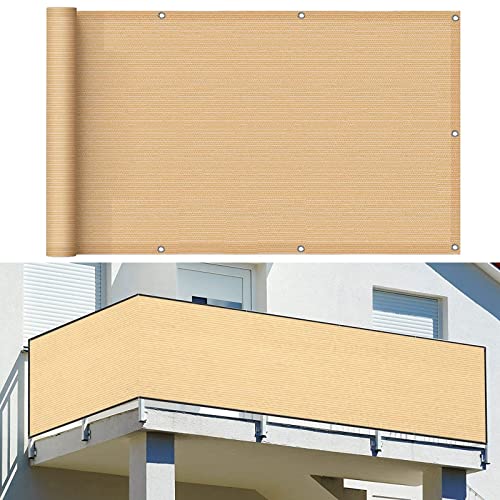 GUOJUN Balkon sichtschutz 130 x 250 cm Windschutz Staubschutz Sichtschutzmatte Sichtschutzzaun mit Kabelbinder Ohne Bohren für Balkon Zaun Terrassen Garten, Beige