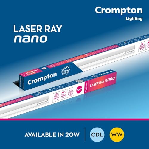 Image of Crompton Laser Ray Nano 20W LED Batten Light | 2 Feet Slim Tubelight for Living Room, Bedroom & Home | Energy Efficient Integrated LED Batten | Cool Day Light 6500K | Pack of 1 (Pack of 1)