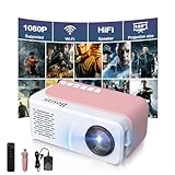 Mini Projector, HD 1080P WiFi Video Projector, Portable Outdoor Projector with Tripod, Gift for Kids, Home Theater Movie Phone Projector Compatible with USB, AV, Smartphone/Tablet/Laptop (pink)