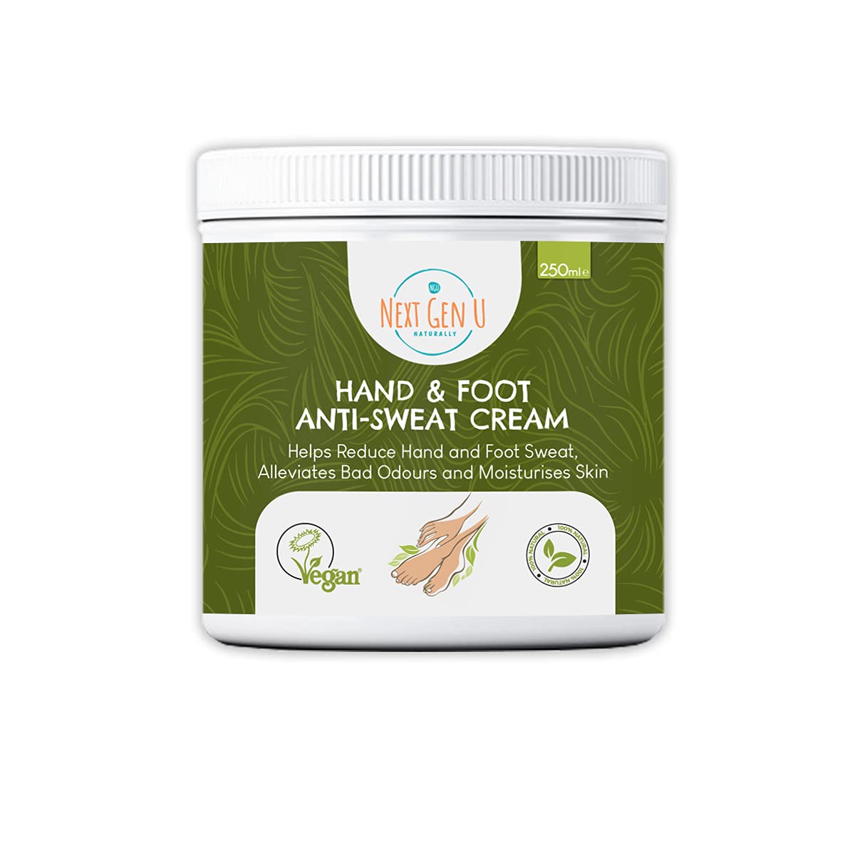 Hands & Foot Anti-Sweat Cream 250ml | Natural Deodorant Helps Reduce Hand & Foot Sweat | Sweat Block Alleviates Bad Odour & Moisturises Skin | Made from 100% Natural Plant Based Ingredients