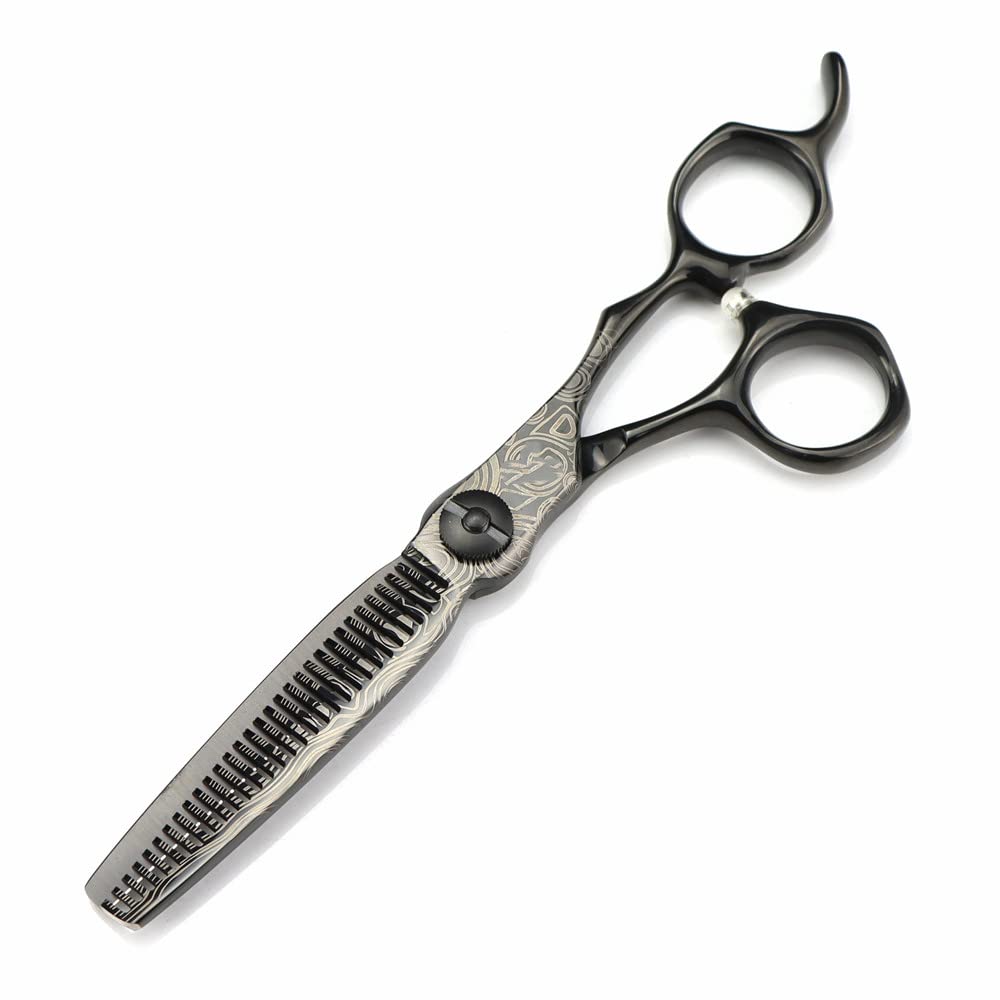 Professionelle Haarschneideschere 6 Zoll, hochwertige Schwarze Damastschere, Haarschneide- und Ausdünnschere, Friseurwerkzeug-Set mit Tasche (Set) (Set Tasche)