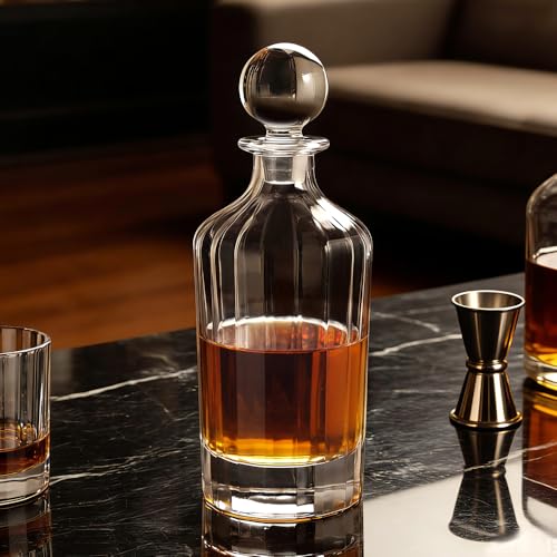 Image of 28Oz Decanter and Glass Stopper Striped Pattern Decanter for Wine Whiskey, Bourbon, Brandy, Liquor, and Rum Juice Water Mouthwash
