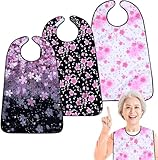 VOPHIA 3 Pack Adult Bibs for Eating Cherry Blossoms Women Bib-Washable Reusable Waterproof Clothing Protector with Detachable Crumb Catcher 29.53"x19.69"