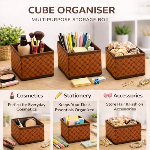 Image of PulGos 6pcs Foldable Drawer Organizer | Closet Storage Bins | Cube Basket Box for Clothes, Wardrobe, Undergarments, Socks & Accessories | Sturdy Fabric Organiser Set for Home & Bedroom