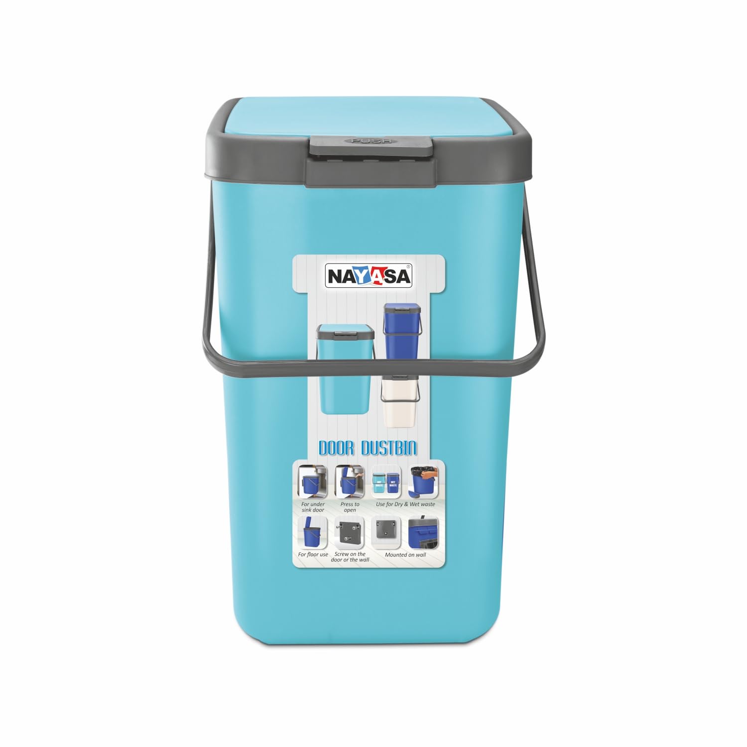 Nayasa Door Dustbin 18 L | Plastic Dustbin |Press Top System