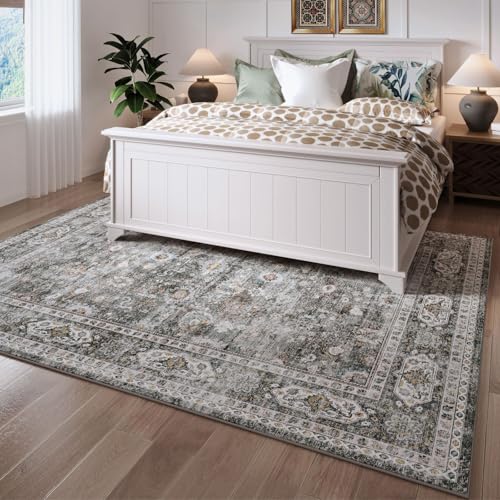 Image of Rugcomf Area Rug 5x7 for Living Room Washable Vintage Non Slip, Grey