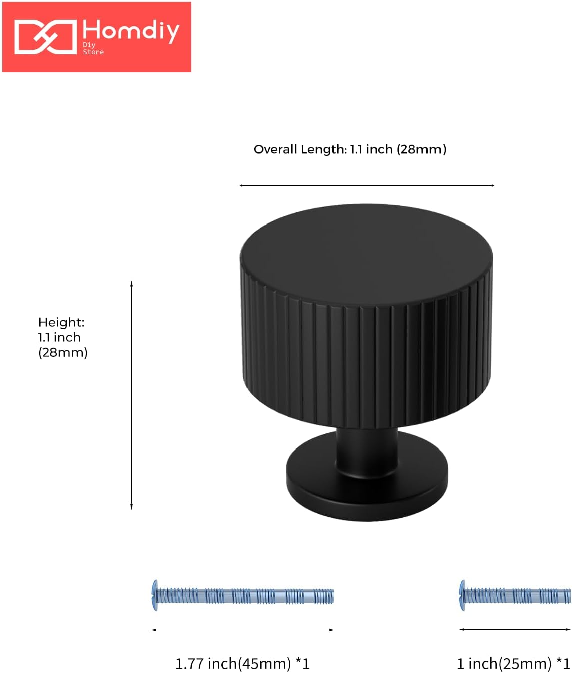 homdiy 10 Pack Black Cabinet Knobs Knurled Dresser Knobs Solid Drawer Knobs for Cabinetry Desk Cabinets Hardware