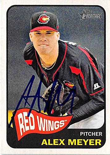 Autograph Warehouse 344389 Alex Meyer Autographed Baseball Card - Rochester Red Wings Twins Angels Pitcher 2014 Topps Heritage Minors No. 130 Rookie
