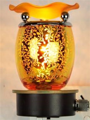 Variation Color Leaves Design Decorative Glass Electric Plug-in Fragrance Lamp Aromatherapy Oil Warmer/Burner Night Light in Gift Box # Mt-052 (Gold)