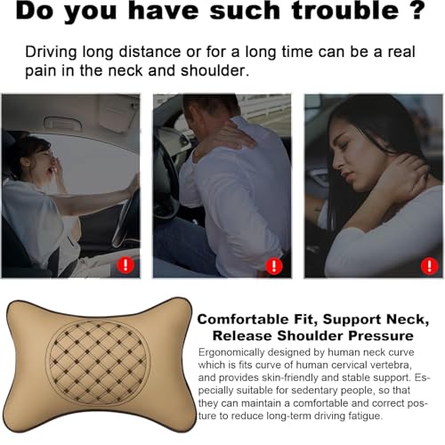 Image of AdroitZ Faux Leather 𝗨𝗡𝗜𝗩𝗘𝗥𝗦𝗔𝗟 Car Neck Rest Pillow | Premium Embroidery Cushion Neck Pain Relief | Head Rest Support for Long Drives | Headrest Interior Seat Accessories for All Cars(Set of 2)