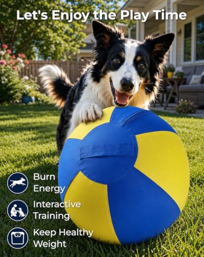 Image of 18Inch Herding Ball for Dogs, Interactive Large Dog Ball with Grip Tabs, Durable Outdoor Training Dog Toy for Medium to Large Dog Australian Shepherd Cattle Dog Border Collie and Horses